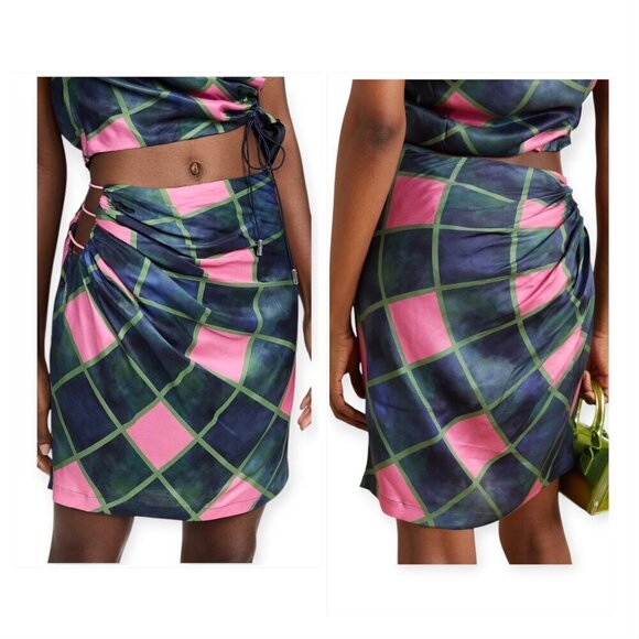 Ahluwalia  Cutout Draped Printed Mini‎ Skirt, UK12/US 8, New with tag - Picture 1 of 15